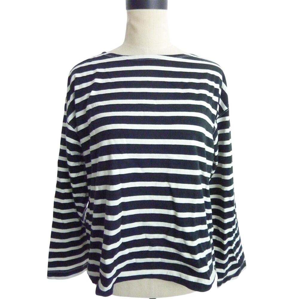 Everlane NWT Womens The Modern Breton Tee Size L 100 Cotton Black White Striped